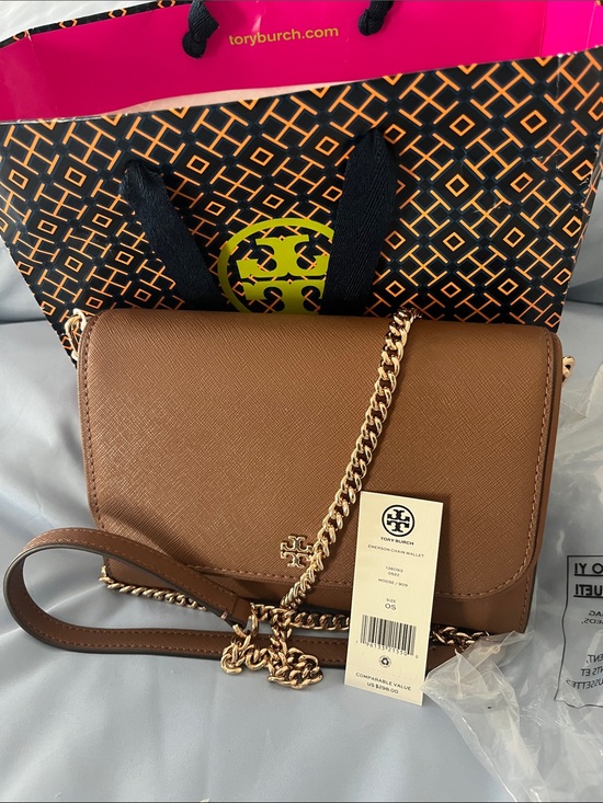 Tory Burch Accessories - Tory Burch Mocha Leather Crossbody with Gold Chain